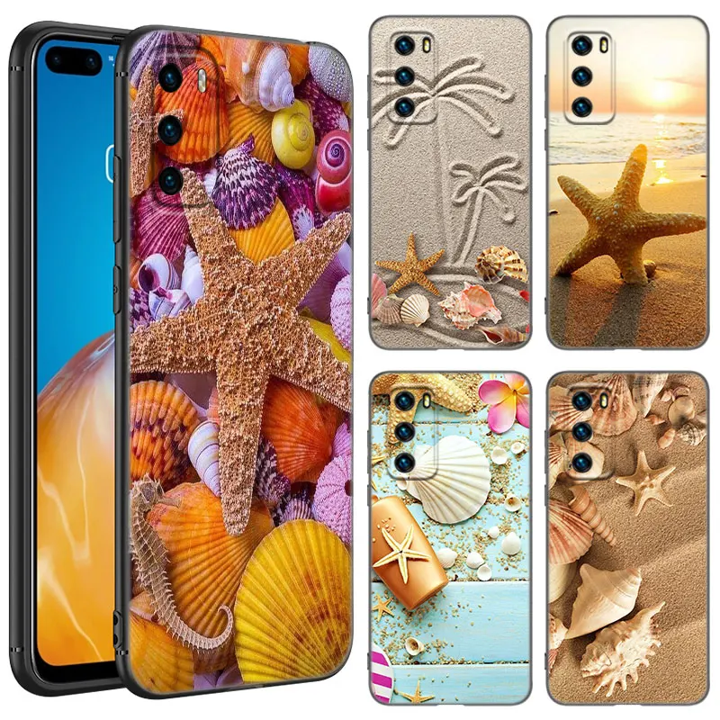 Чехол для телефона с морскими ракушками и морскими звездами для Huawei P8 P9 P10 P20 P30 P40 Lite E P50 P Smart Pro Z S 2018 2019 2020 2021, черный чехол