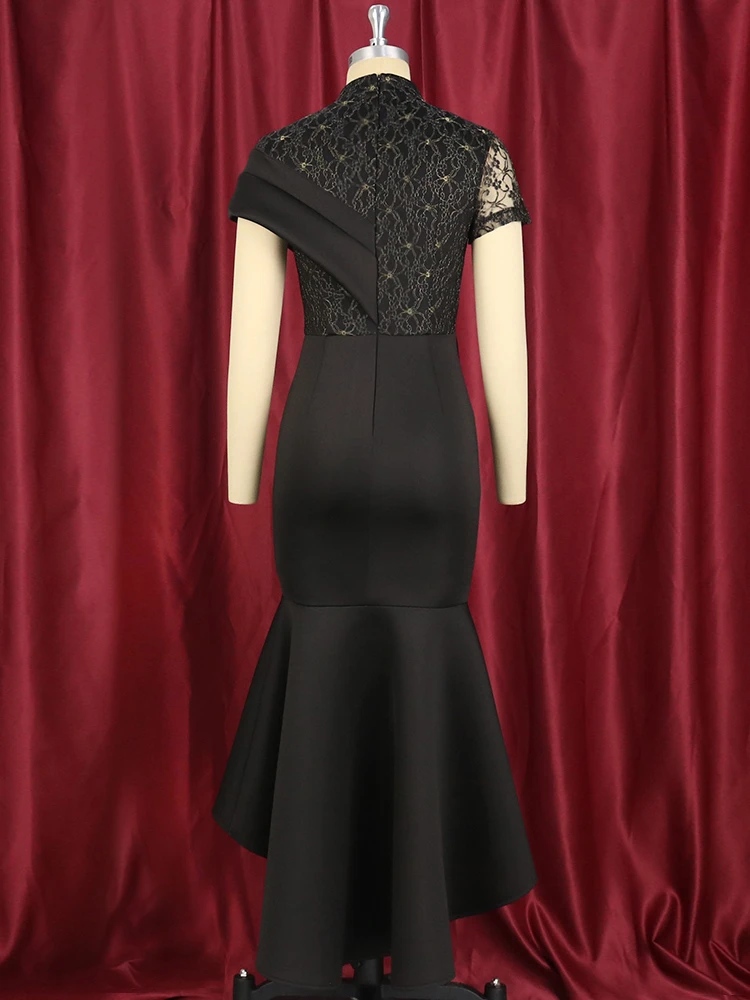 Черное Кружевное лоскутное элегантное женское вечернее платье с прозрачными