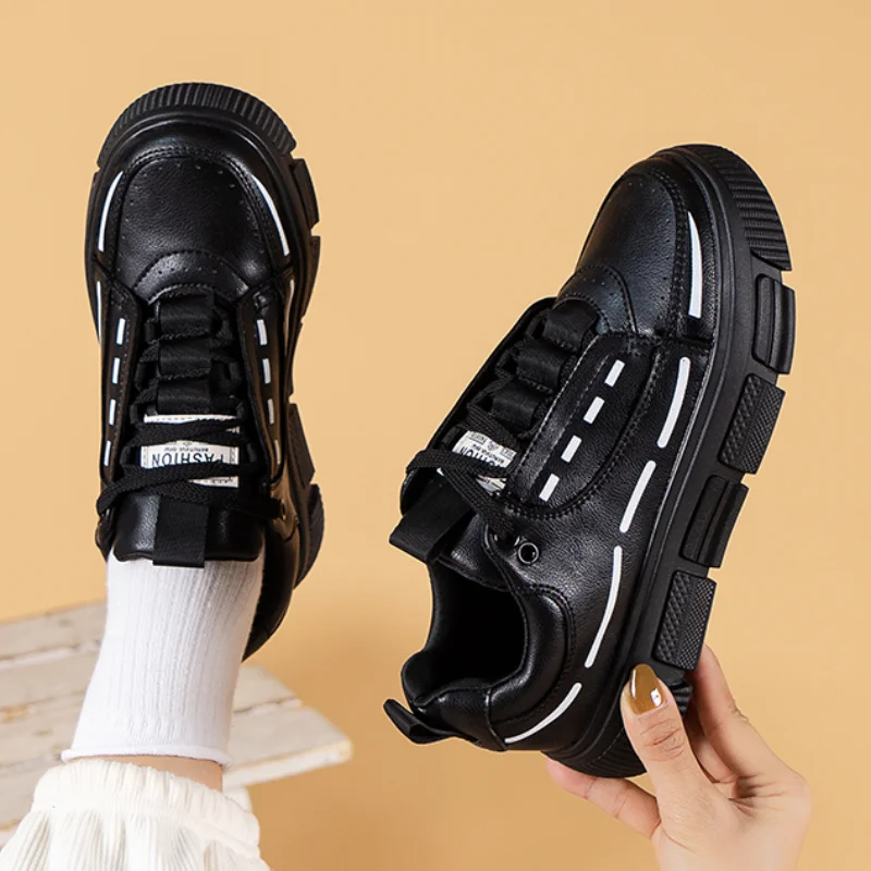 

Couple Lace Up Chunky Sneakers Man Vulcanized Shoes 2023 Design Fashion Sport Shoes Women Walking Flats Shoes Zapatos De Mujer
