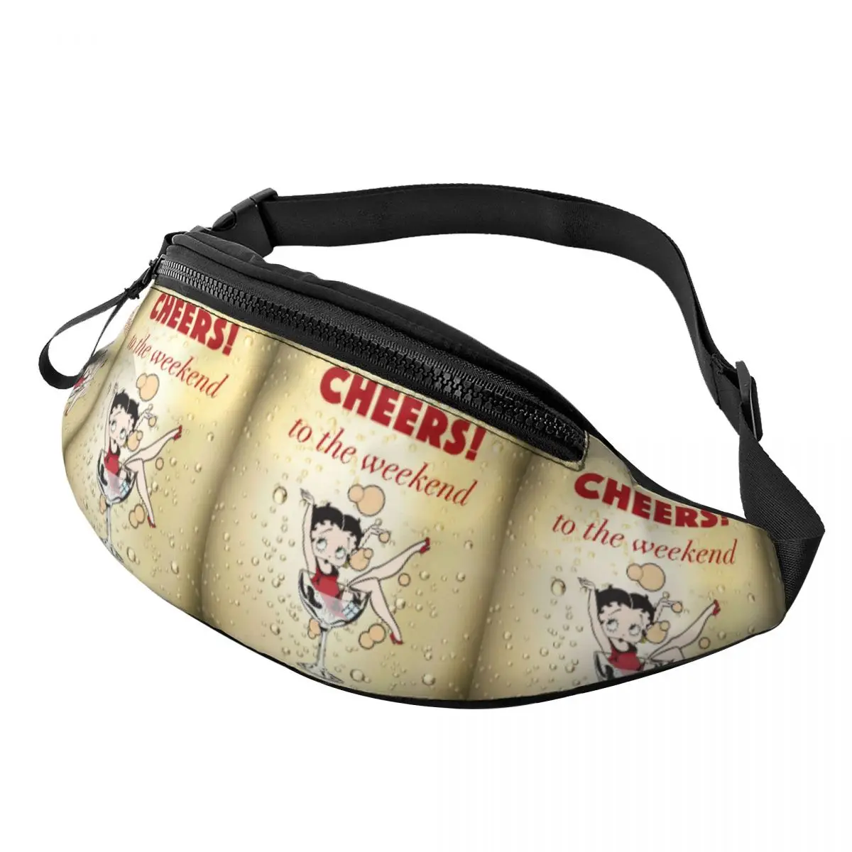 

Casual Funny Bettys Cartoon Boop Cheers To The Weekend Fanny Pack Animation Crossbody Waist Bag for Traveling Phone Money Pouch