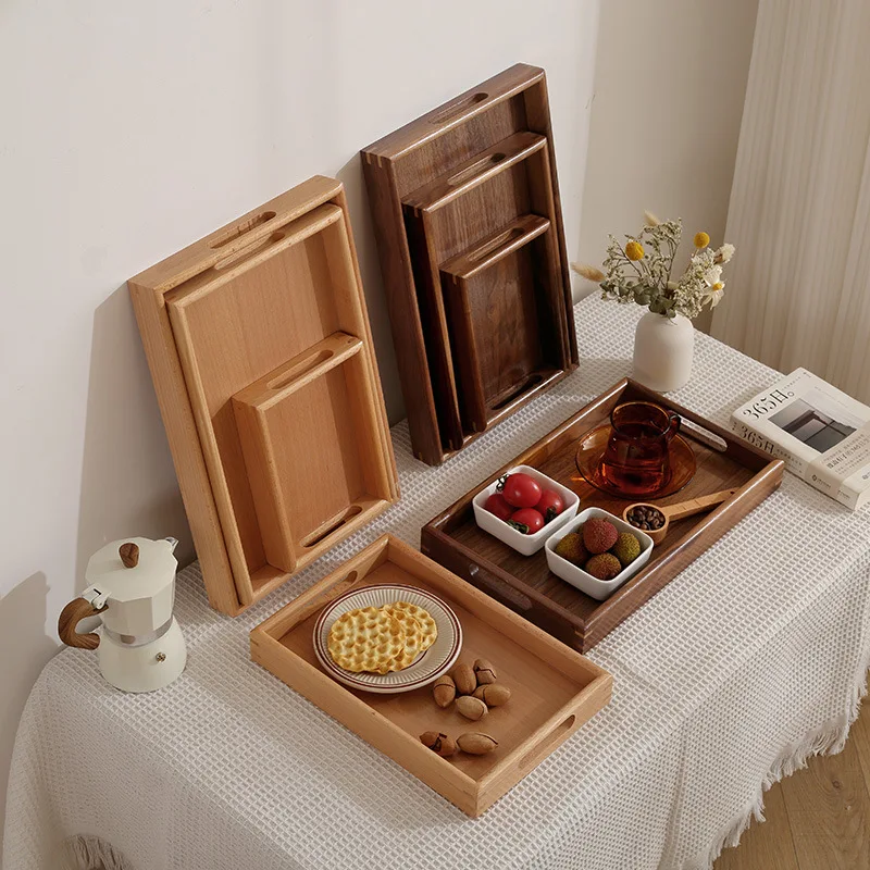 

Japanese-style Wooden Rectangular Serving Tray Baking Dessert Tray Teatray Desktop Sundries Fruit Food Storage Plate Home Decor