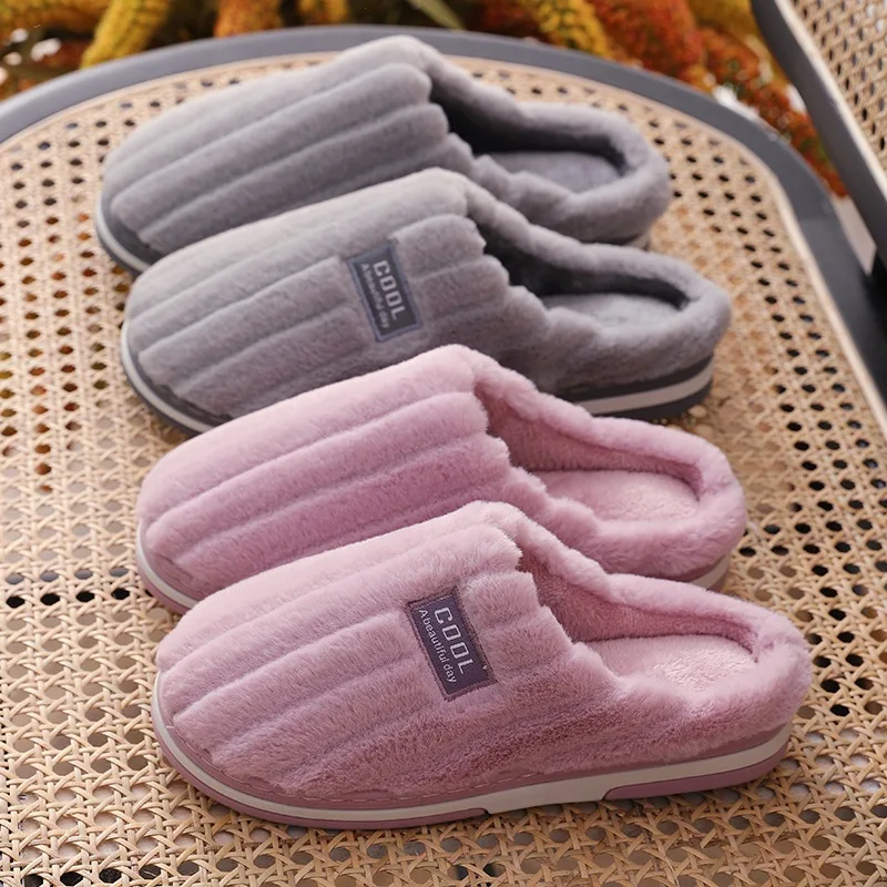 Women's Indoor Plush Slippers Winter Men's and Women's Home Cotton Slippers Flat Bottom Non-Slip Warm Casual Shoes Fashion