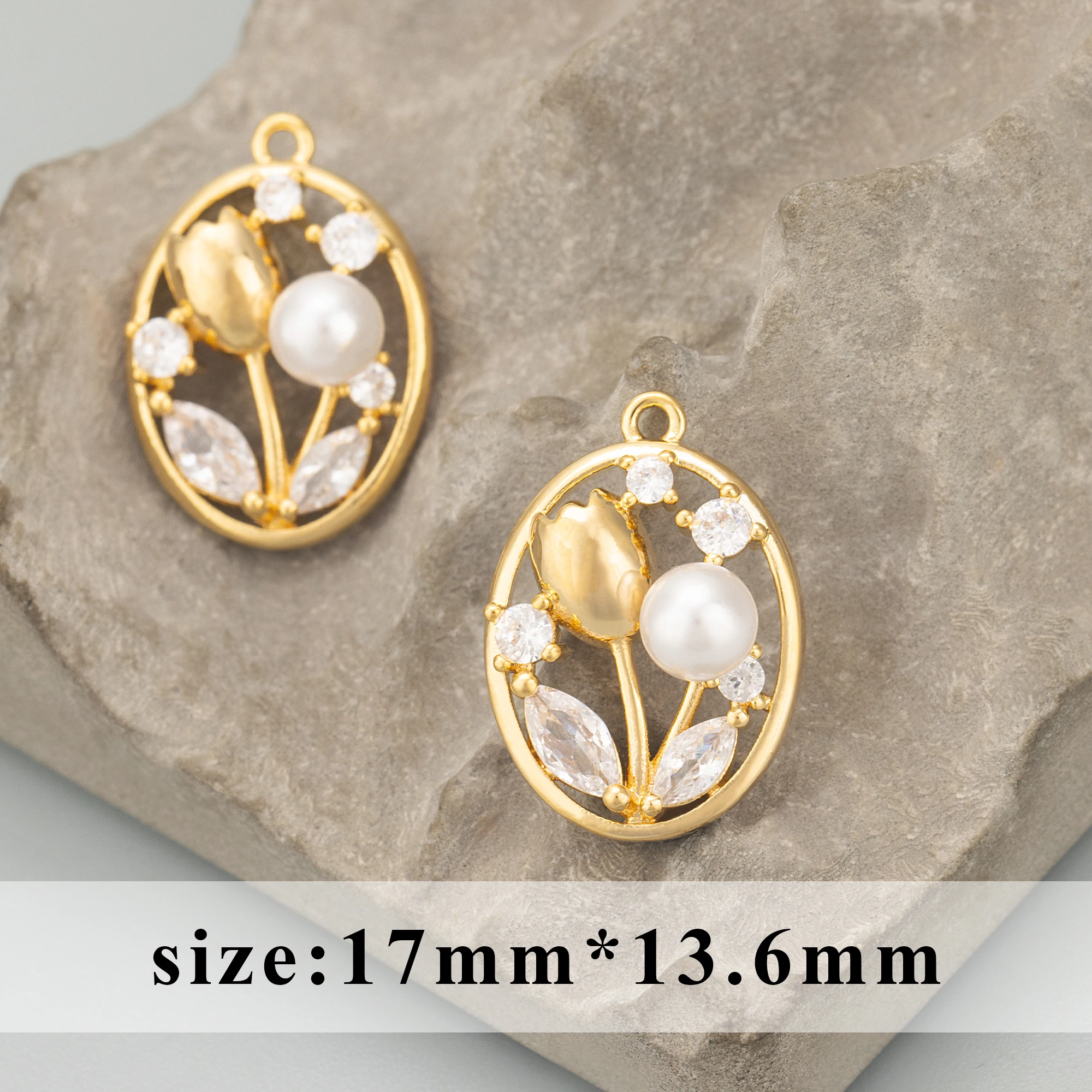 Подвески из меди и фианита с родиевым покрытием 6 шт