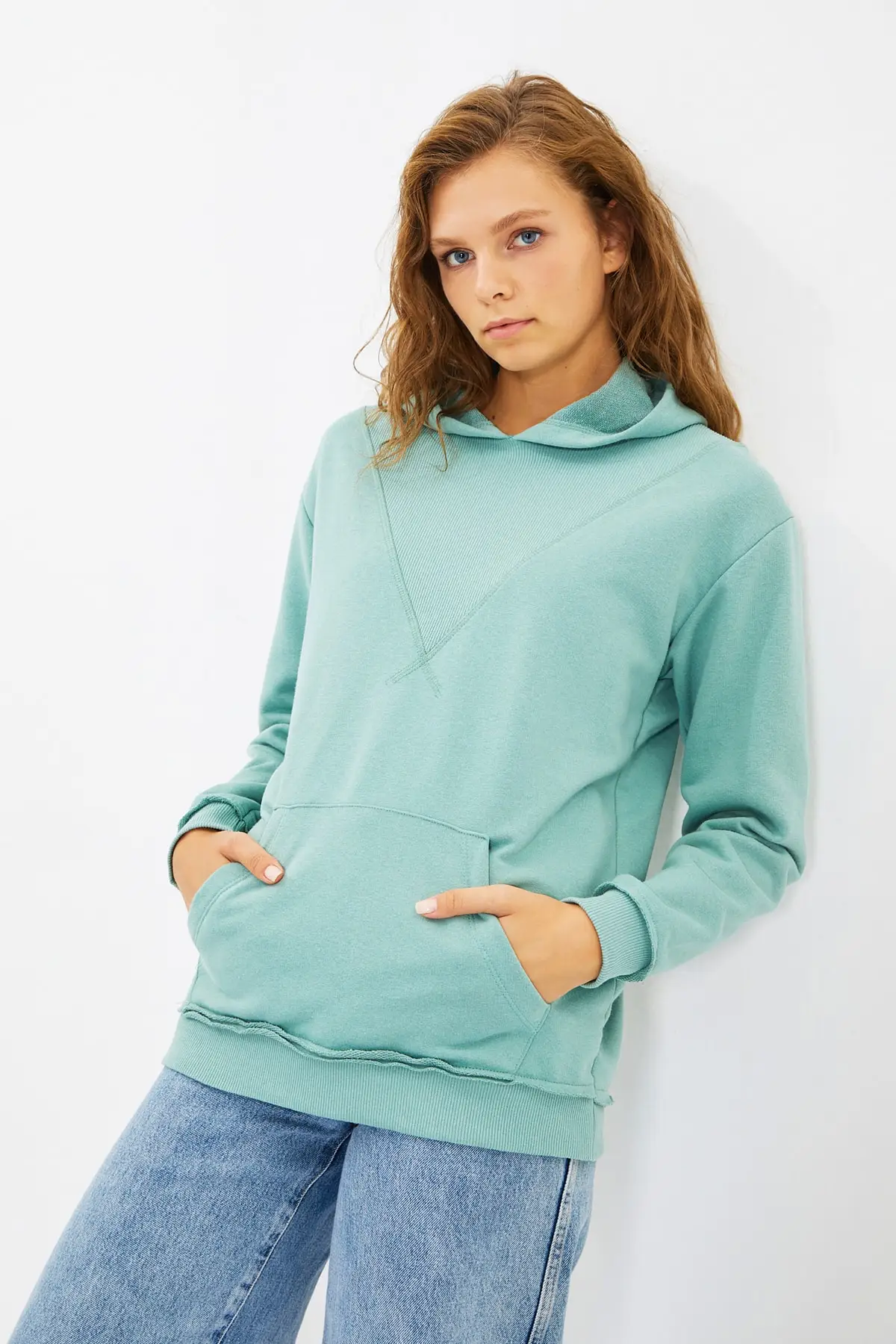 

Свитшот женский в рубчик, зеленый вязаный худи в стиле бойфренда, модные всесезонные пуловеры из флиса