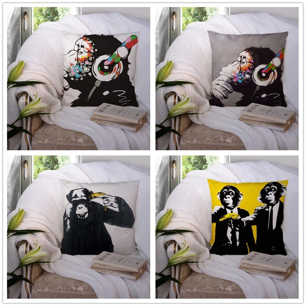 

Custom Monkey Banana Shoot Pillowcase Cushion Cover Home Decor Hotel Car Seat Backrest Sofa Pillow Case 22119-43-23