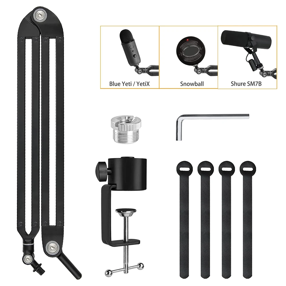 

Microphone Boom Arm Stand Duty Metal Heavy Duty Adjustable Microphone Stand Mount for Blue Yeti Shure SM7B HyperX QuadCast Mic