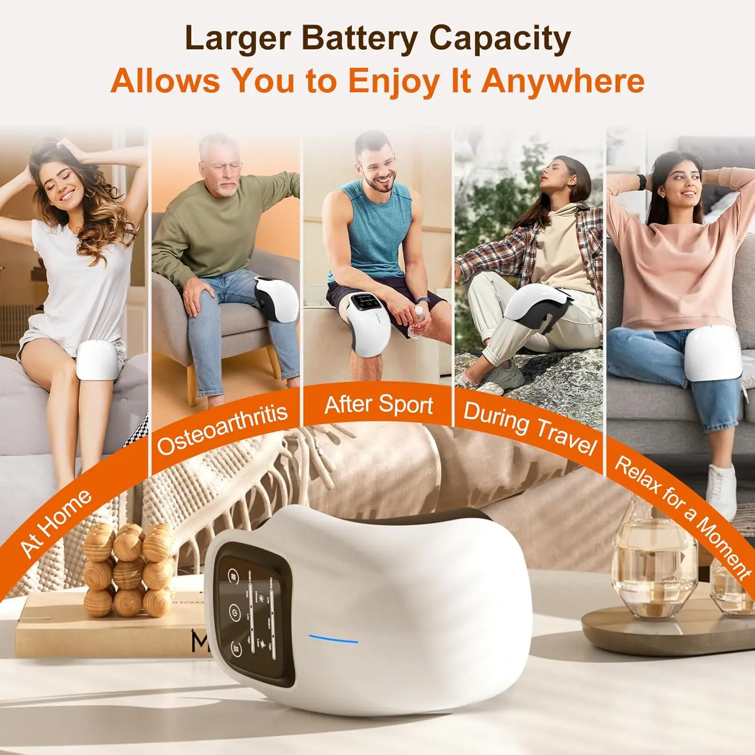 Беспроводной массажер для колена с встроенным экраном инфракрасное нагревание и