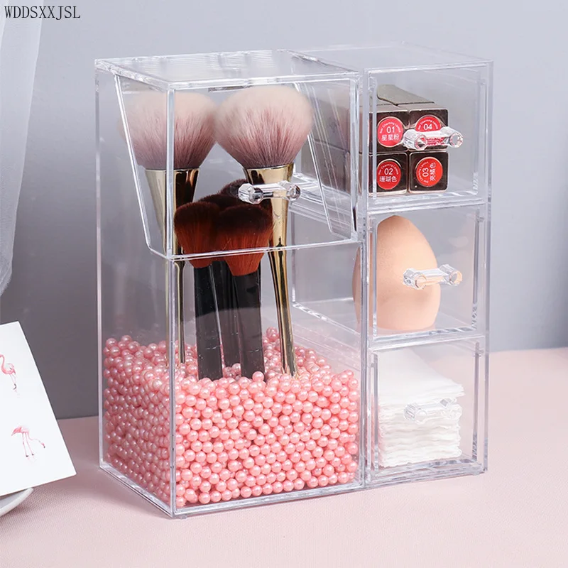 

simple square multi-function transparent cosmetic box with cover dust-proof makeup brush cylinder household supplies storage box