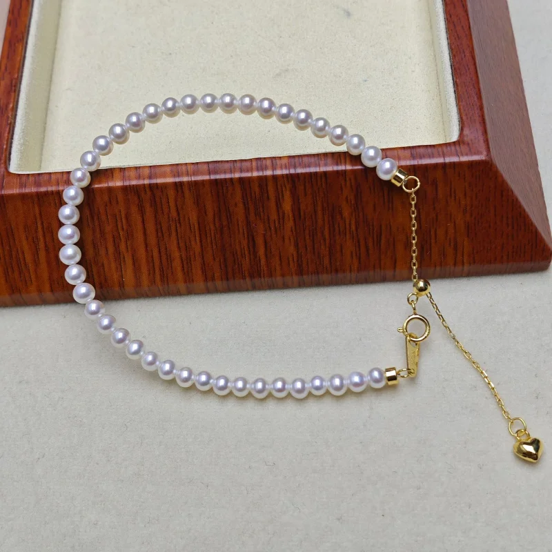 Натуральный пресноводный жемчуг 3-4 мм почти круг сильный легкий браслет S925