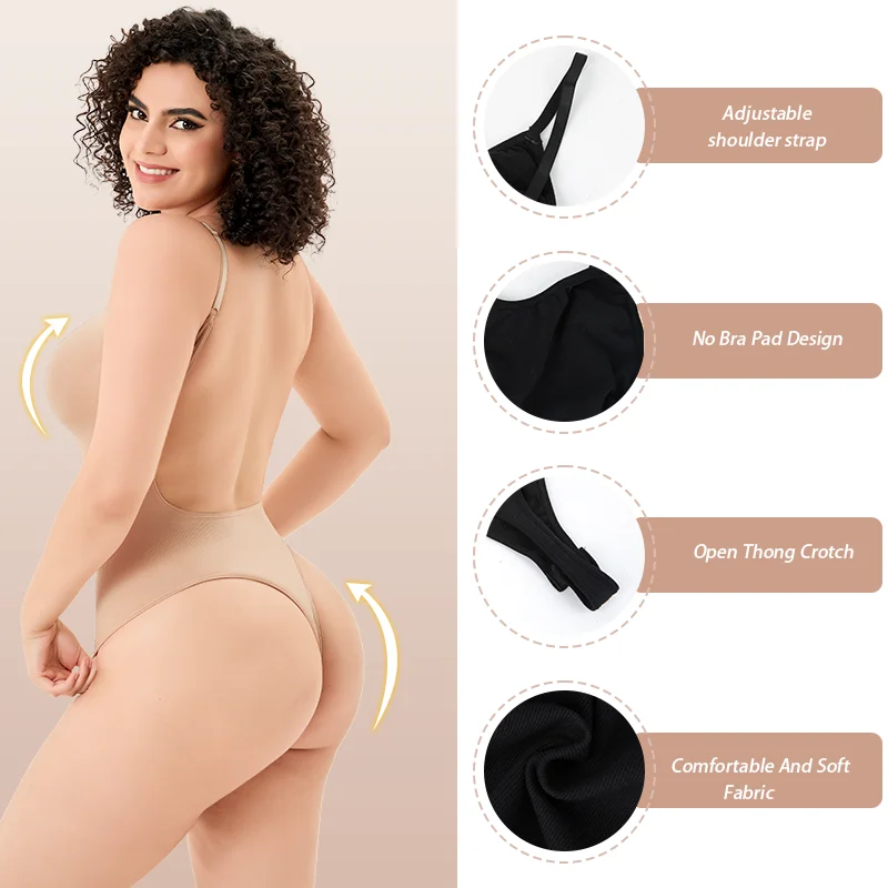 Thong Bodysuit Shaperwear for Women Tummy Control Seamless Body Shapers Belly Trimmer Sculpting Waist Trainer Backless Tank Tops