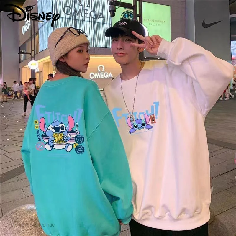 

New Disney Stitch Print Long Sleeve Loose Top Harajuku Style Streetwear Round Neck Pullover Couples Sweatshirt Women Men Clothes
