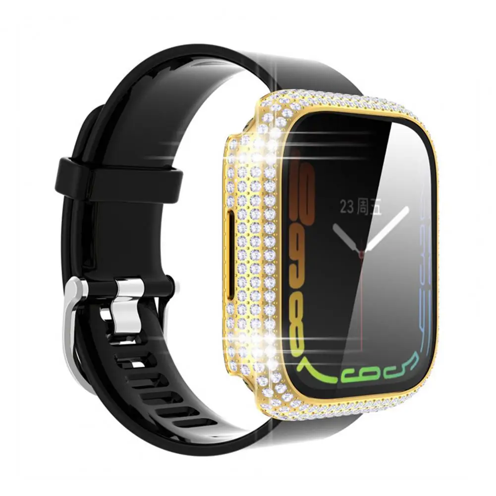

Защитный чехол для часов iWatch 7 4/5/6 Стразы 41/45 мм, покрытие для умных часов, закаленная пленка, защитный чехол для экрана