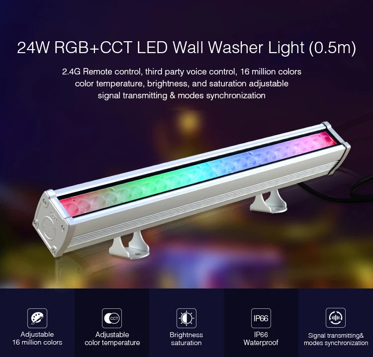 

MiBoxer RL3-24 наружный водонепроницаемый IP66 24 Вт 0,5 м RGB + CCT светодиодный настенный светильник, алюминиевый пульт дистанционного управления Wi-Fi, у...