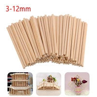 1 100pcs 3 12mm wooden sticks diy wooden crafts gear sticks pegs sticks sweet pole trees wooden tool stick length 80 300mm