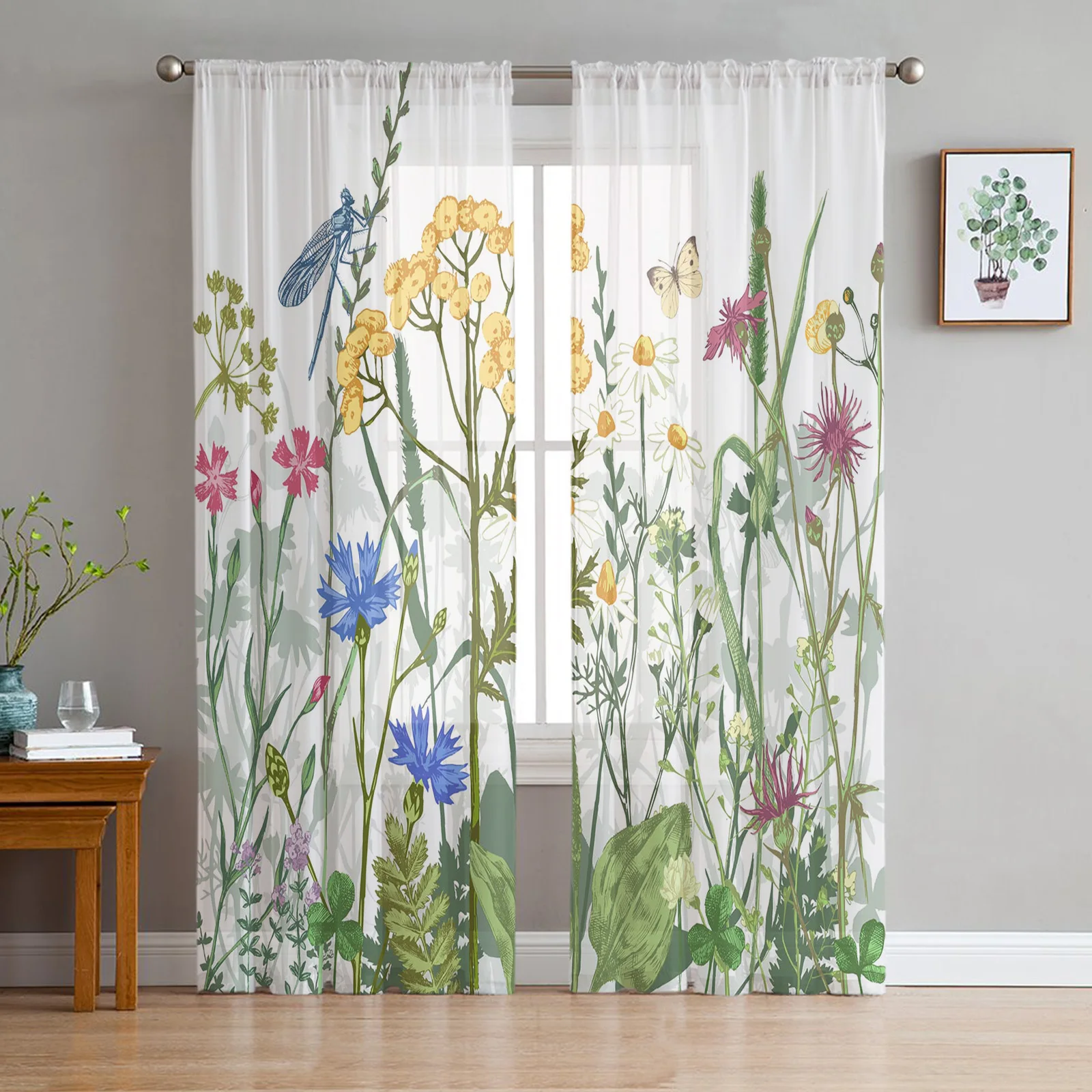 

Flowers Butterfly Dragonfly Tulle Curtains For Living Room Voile Sheer Window Curtain For Bedroom Chiffon Curtains For Kitchen