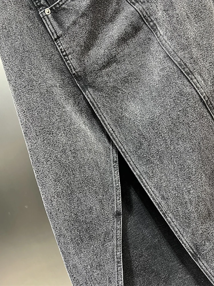 Женская джинсовая юбка с высокой талией DEAT асимметричная одношаговая черная