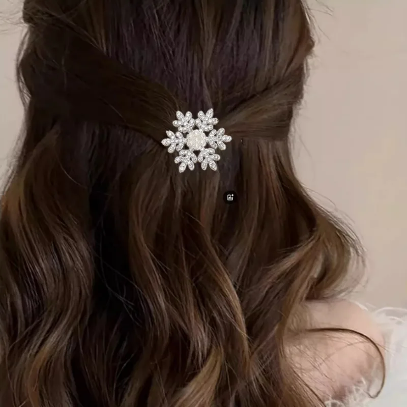 Женская заколка для волос со снежинкой и жемчугом стразы милая челка боковой