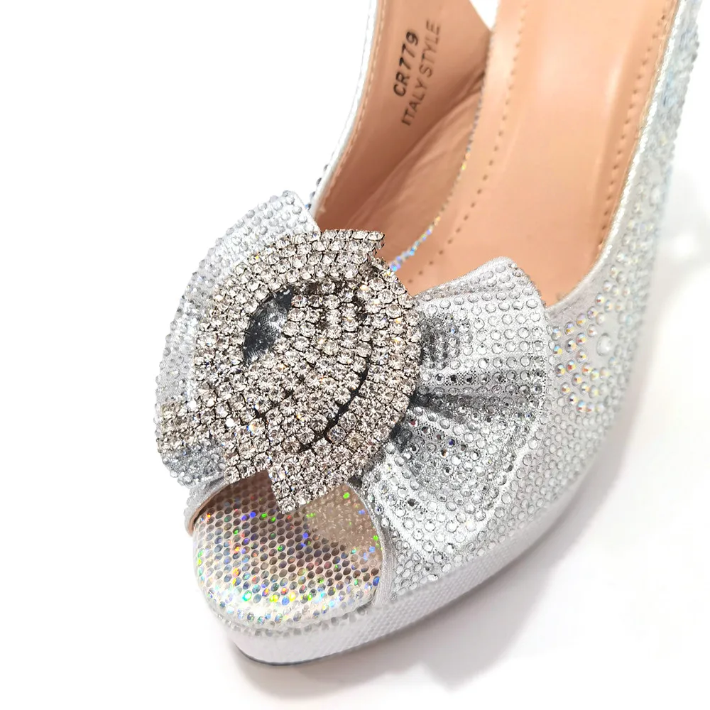 Venus Chan 2022 New Fashionable Silver Color Nigerian Women Party Shoes With Bags Set for African Ladies Wedding Party