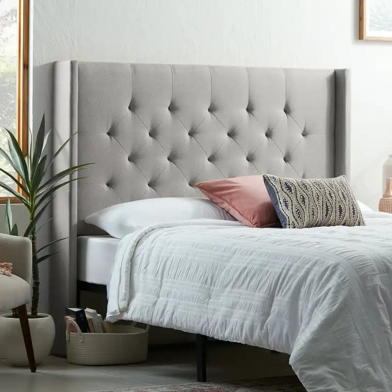

Tufted Wingback Upholstered Headboard, , Gray