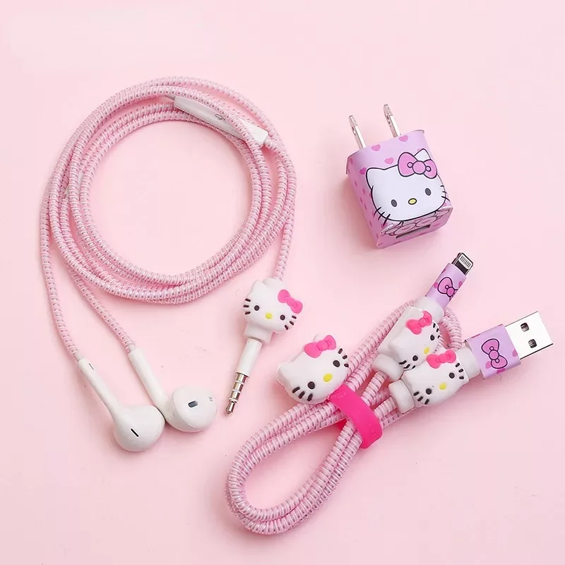 

Anime Sanrio Hello Kitty Accessories Cable Bite Protector Winder Cute Data Cable for Iphone8/xr/xsmax USB Charging Case Winder