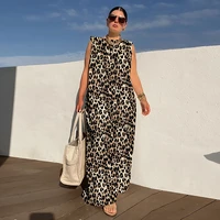 oshoplive leopard printed wide leg vintage summer fashion casual urban stylish loose sleeveless jumpsuits for women 2022 new