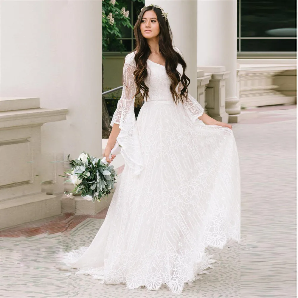 

Newest Maternity Dress for Photography White Lace Maxi Gown V-neck Flare Sleeve Fairy Dress for Pregnant Women Photo Shoot Prop