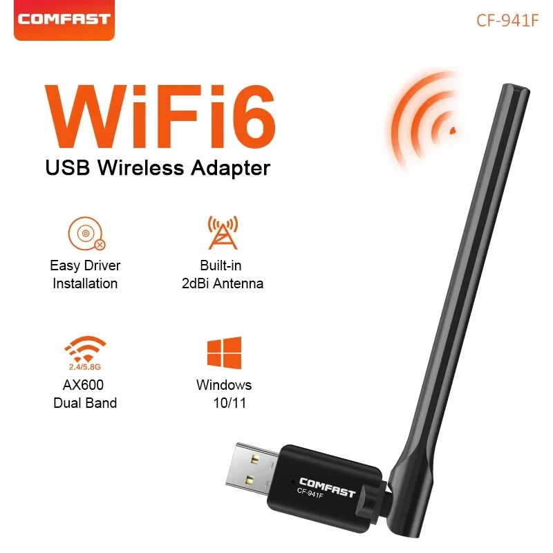USB-адаптер Comfast WiFi6 AX600 600 Мбит/с 2 4/5 8 ГГц