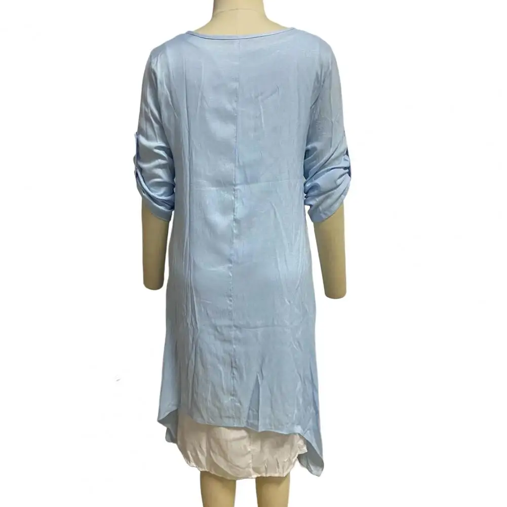 

2Pcs/Set Classic Two Pieces Set Print Solid Color Dress Anti-fade Dress Cover Up Set Buttons Half Placket Daily Clothing