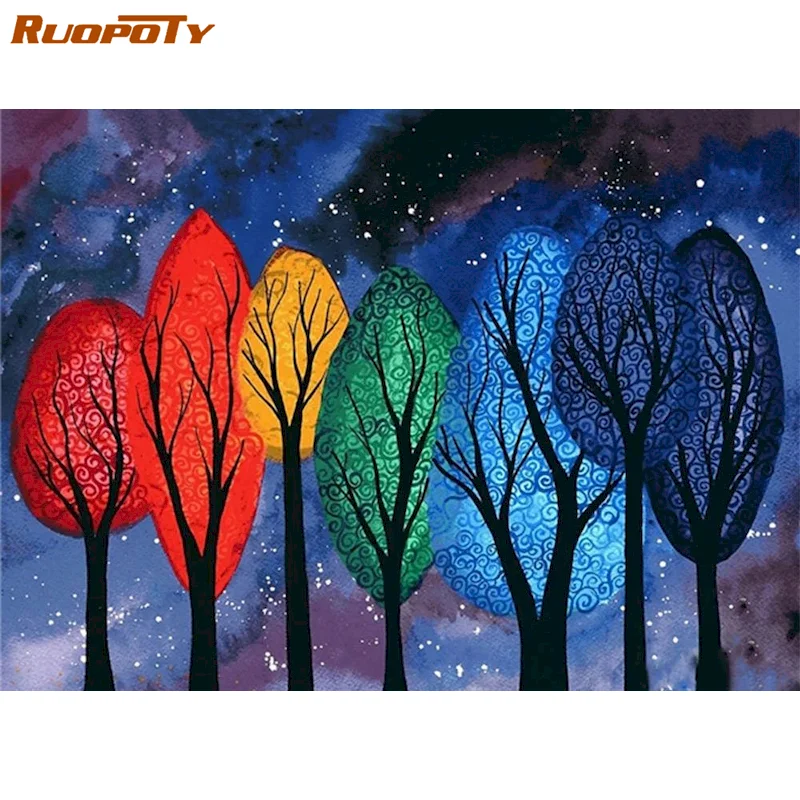 

RUOPOTY DIY Frame Oil Painting By Numbers Abstract Crafts For Adults Handpainted Coloring By Number Tree Home Decoration