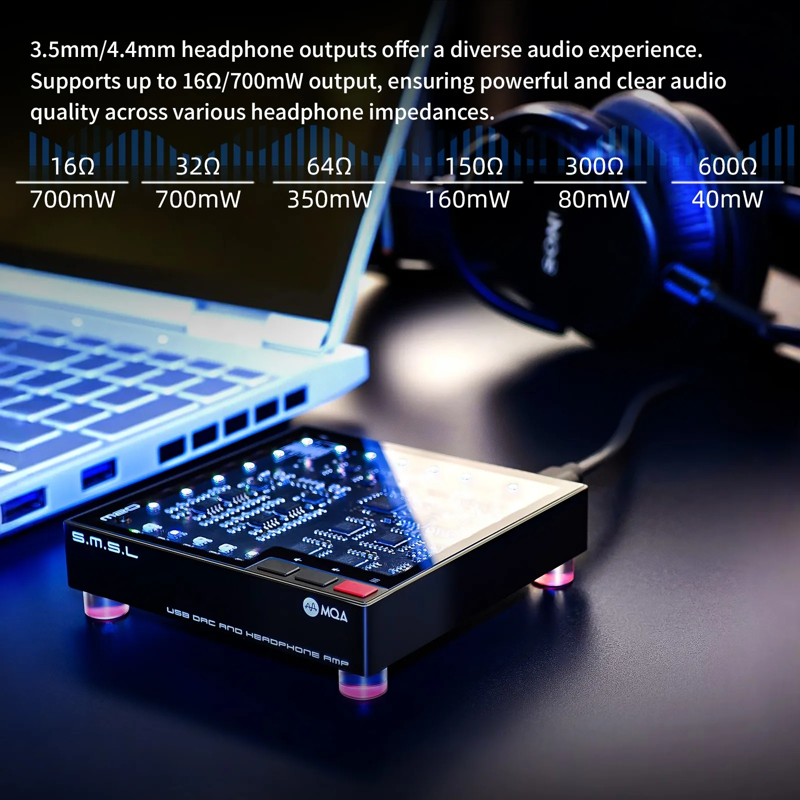 Фото SMSL M20 Hi-Res игровой аудиодекодер с 4-мя чипами ЦАП CS43131, XU316, MQA, USB 1.1/2.0, выход 3.5 мм/4.4 мм, усилитель для наушников 700 мВт №4