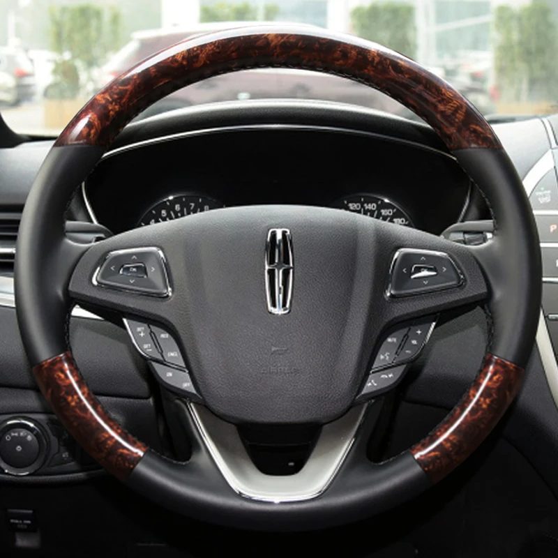 

For Lincoln MKC MKX MKZ Aviator Corsair Continental Navigator Hand Sewn black Leather Steering Wheel Cover Interior Accessories
