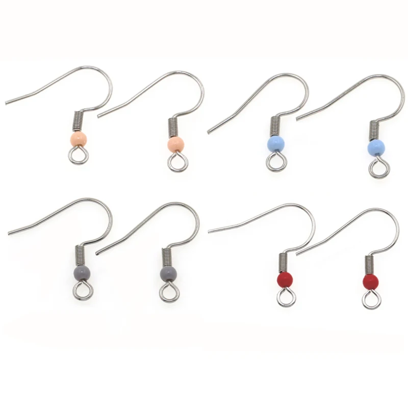 50PCS Stainless Steel Earrings Hook Ear Wire Findings DIY Jewelry For Women Colorful Beads Earrings Making Accessories Wholesale