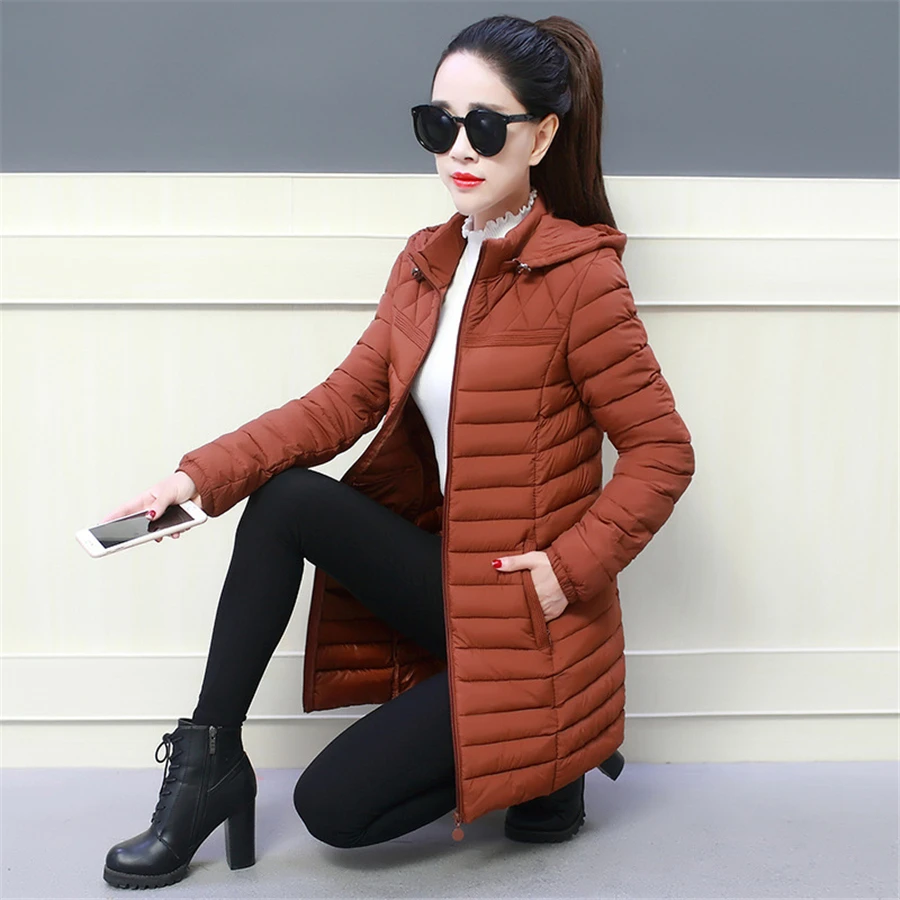 Oversized 5XL Winter Hooded Cotton Padded Thick Coat Mid-length Women Warm Parkas Basic Solid Overcoats Snow Wear Outwear Top