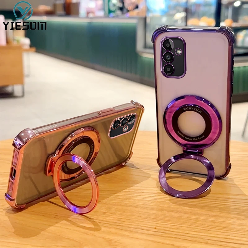 Прозрачный противоударный чехол с магнитной подставкой для телефона Samsung Galaxy A15