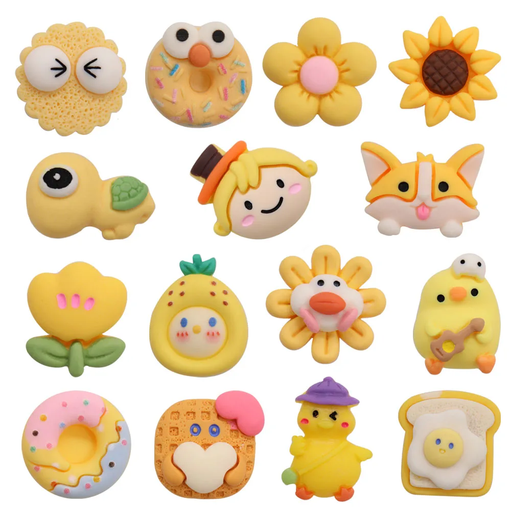 

Good Quality 15pcs PVC Shoe Charms Yellow Chick Turtle Dog Sunflower Accessories Kids Shoe Ornament Fit Croc Jibz DIY Party Gift