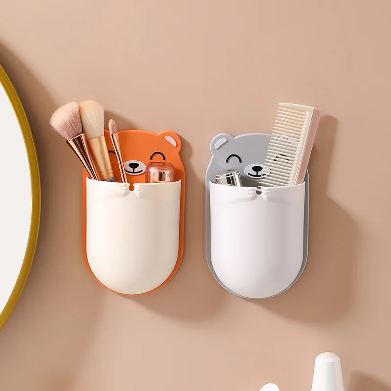 

Wall Mounted Storage Box Cosmetic Remote Control Holder Bathroom Rack Wall Shelf Adhesive Storage Case Home Organizer Supplies