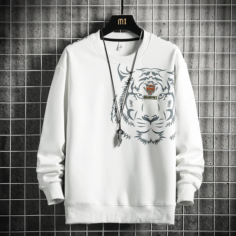 

Men's Tiger Head Zhongshan Round Neck No-ironing Hoodie Spring and Autumn Fashion Brand Printed Long-sleeved Coat Pullover Top