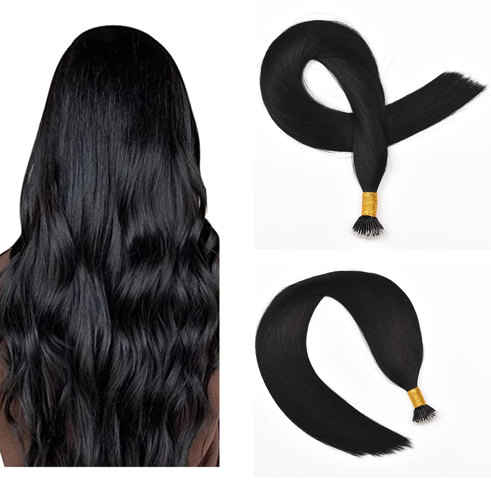 Straight Nano Rings Human Hair Extension 1g/Strand 18-24Inch Black Color #1 in stock