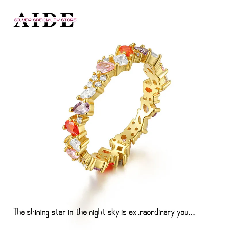 

AIDE 18K Gold Ring S925 Silver Rainbow Zircon Ring for Women Delicate Rings Wedding Jewelry Gift Anillos Plata Bague Accessories