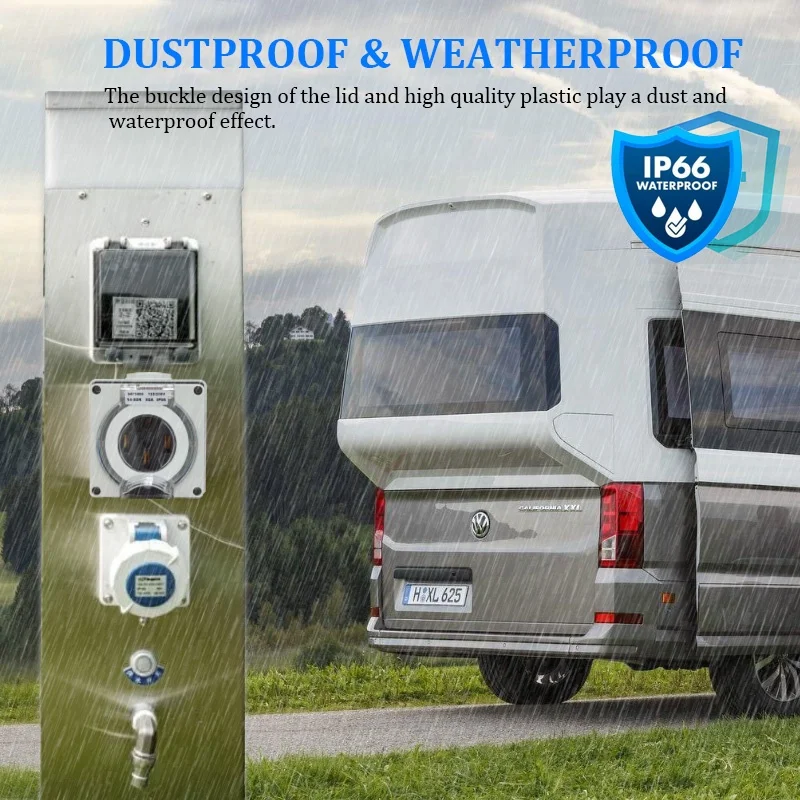 Фото Розетка для автодома на 50 ампер, NEMA 14-50R, 125/250 В, водонепроницаемый электрический распределительный щиток для кемпера, автодома, наружного использования. №5