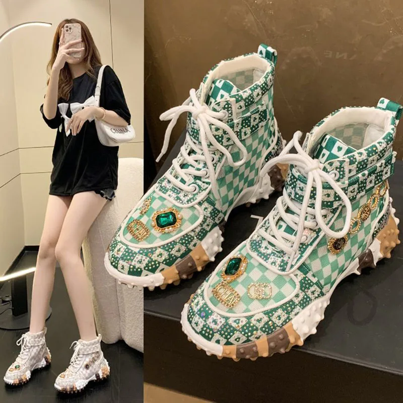 

2022 Spring Autumn New Explosive Rhinestones Shoes Women's Trendy Diamond-studded Vulcanized Shoes Thick Sole Female Sneakers