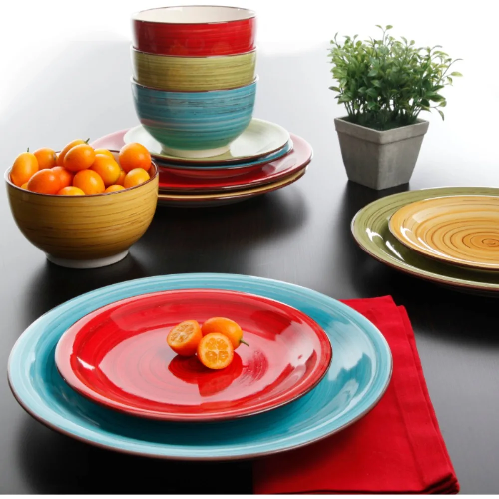 

Better Homes & Gardens Festival Dinnerware Assorted Colors Set of 12 Tableware Plate Sets