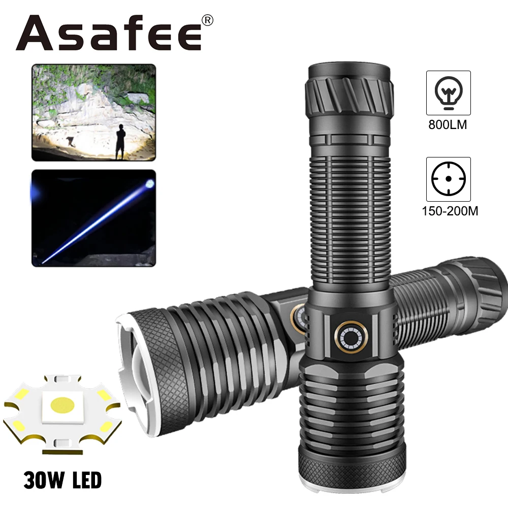 

Asafee 8335 XHP50/30W LED 800LM 200M Range Tactical Flashlight Telescopic Zoom Rechargeable Lamp Waterproof Torch Outdoor Patrol