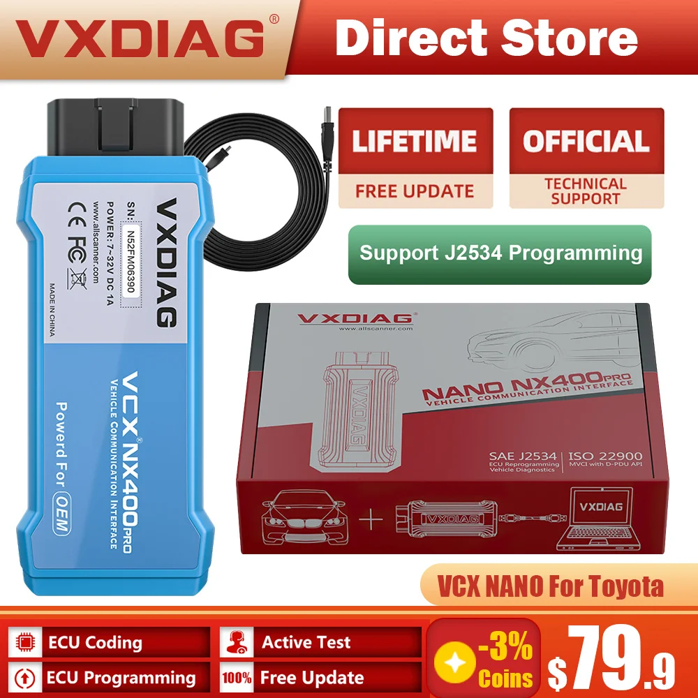 2023 VXDIAG VCX NANO NX400PRO для TOYOTA ECU Кодирование J2534 Программирование Techstream для Lexus Diagnostic Tools для бесплатной доставки ECU сканер на складе на российской жизни бесплатно
