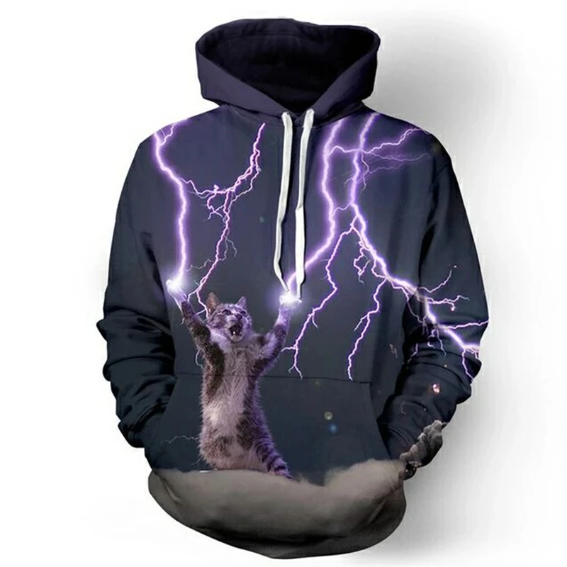 

3D Lightning Cat Hoodies Sweatshirt Women/men/kids Cool College Fashion Hoodies Oversized Thunder Sweatshirt Loose Hooded 2023