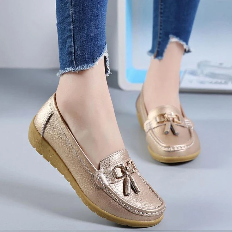 JIEMIAO Women's Walking Shoes Cut Out Leather Flat Shoes Breathable Ballerina Ladies Casual Shoes Sneakers Women Nurse Shoes