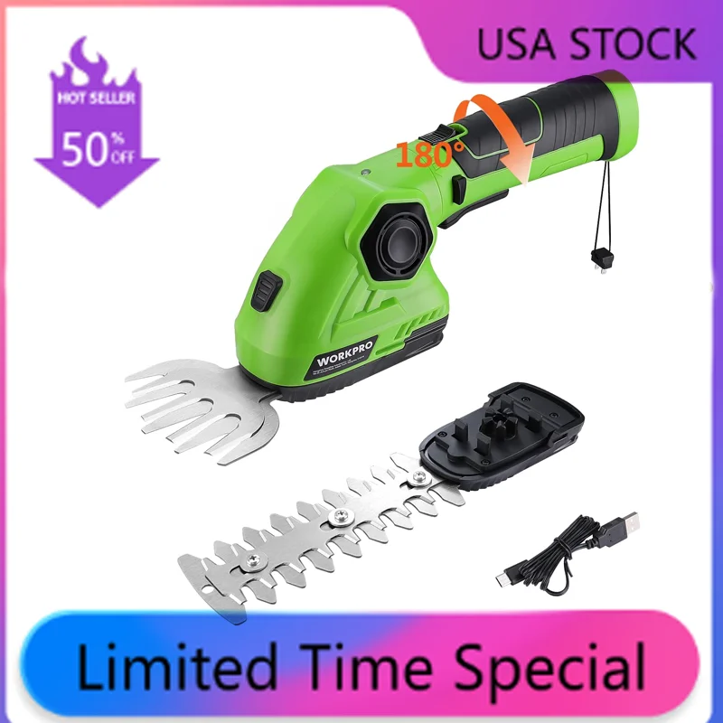 

Уличные электроинструменты/триммеры для живой изгороди WORKPRO, беспроводные ножницы для травы и Кустарниковый триммер, Электрический Резак для травы 7,2 в