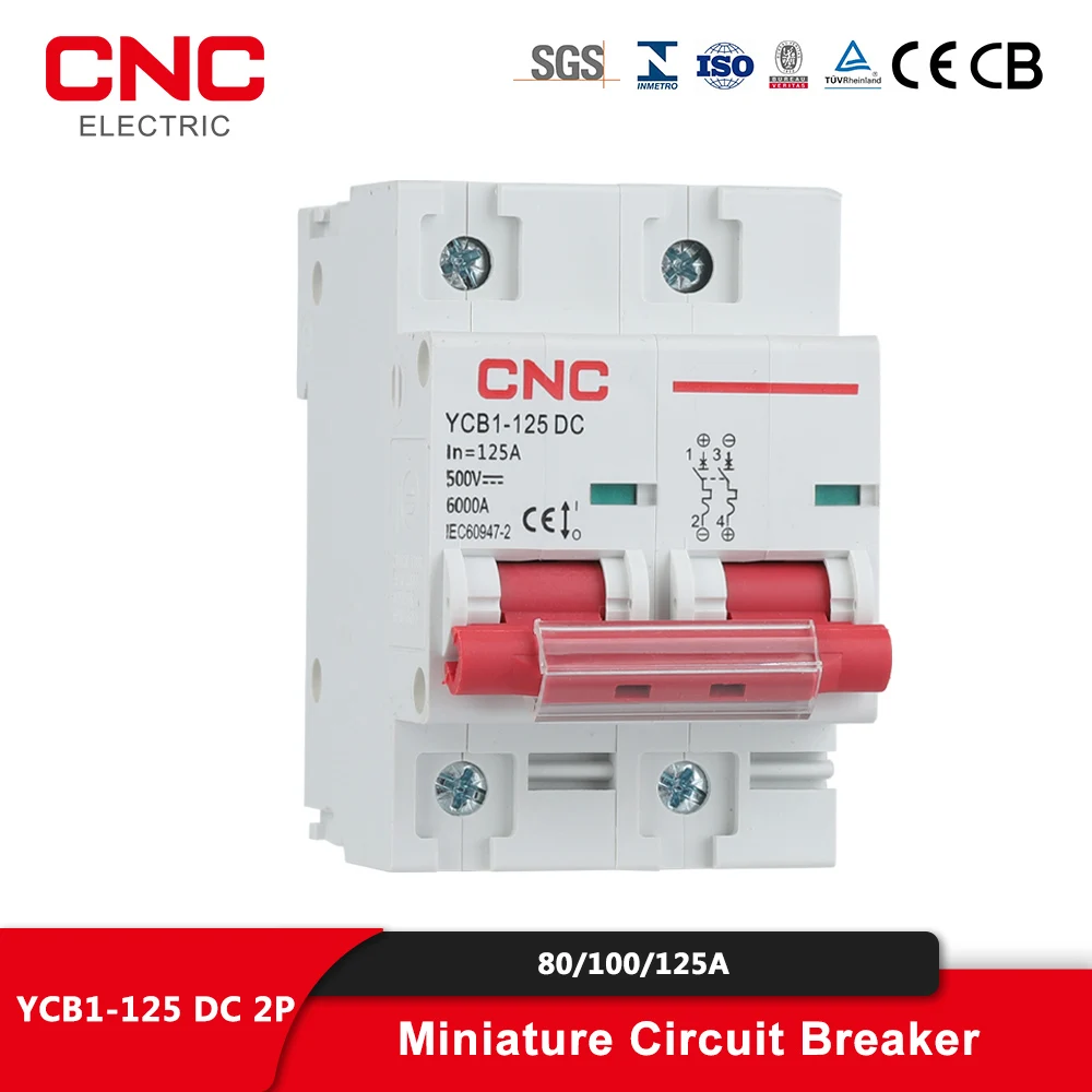 

CNC YCB1-125DC 2P Miniature Circuit Breaker 6kA Breaking Capacity 80A 100A 125A MCB DC500V