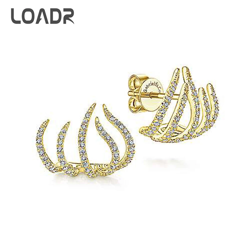 

LOADR Simple Fashion White Gemstone Five-Prong Metal Ear Rings Irregular Wedding Engagemen Studs Earring Jewelry Accessories