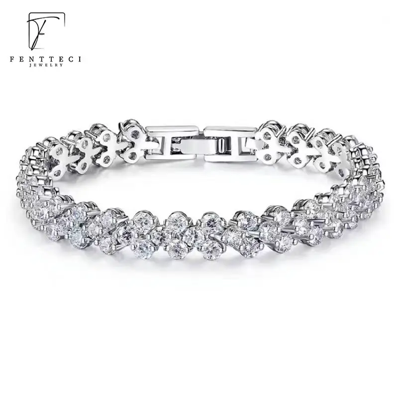 FENTTECI Newest  Sterling Silver Exquisite Luxurious And Simple Diamond Bracelet Inlaid With Female Imitation Diamond Bracelet